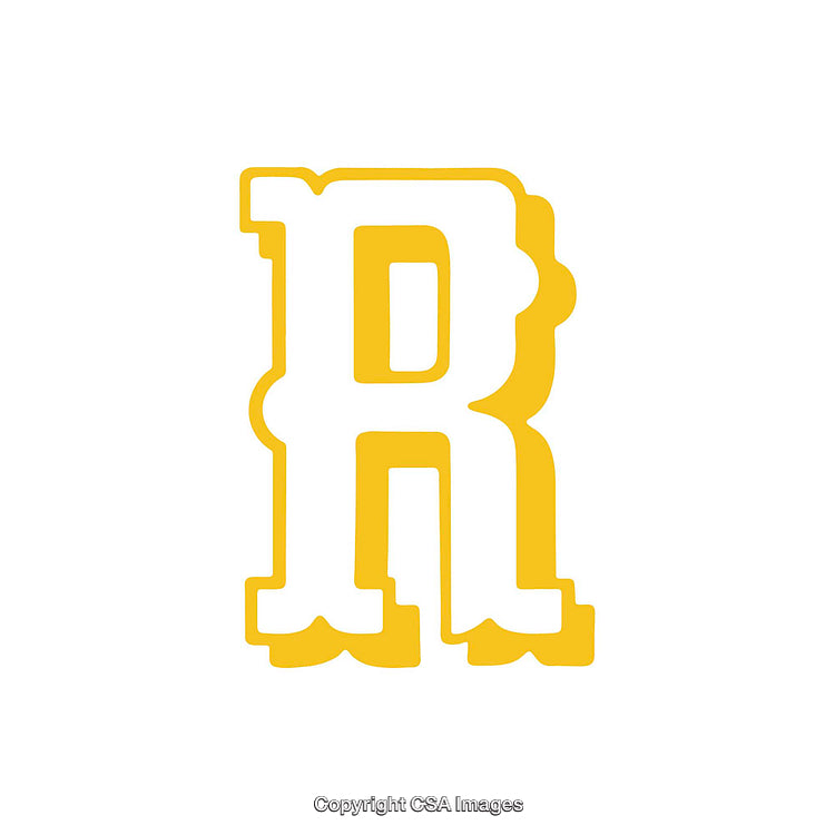 Yellow Letter R in Bold Cartoon Font Isolated on White Background