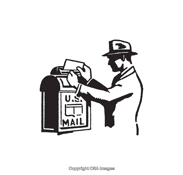 Vintage Illustration of Man Mailing Letter in Postal Mailbox