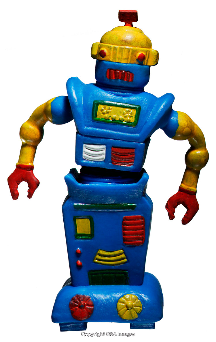 Colorful Retro-Style Toy Robot on White Background
