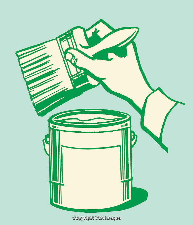 Green Line Art of a Paintbrush and Paint Can Illustration
