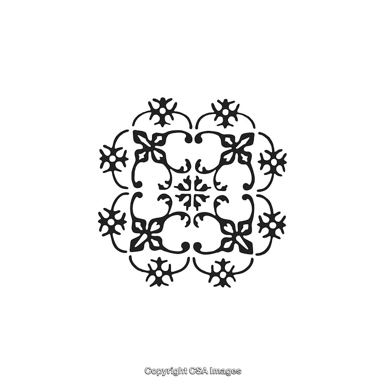 Intricate Symmetrical Black and White Ornamental Floral Design