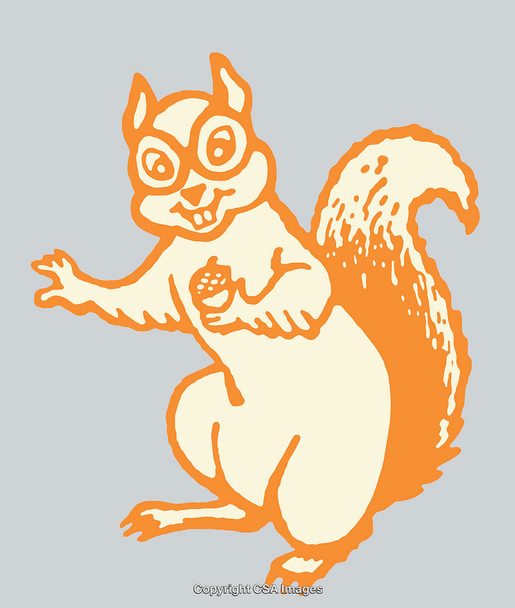 Playful Cartoon Squirrel Holding an Acorn in Line Art Style