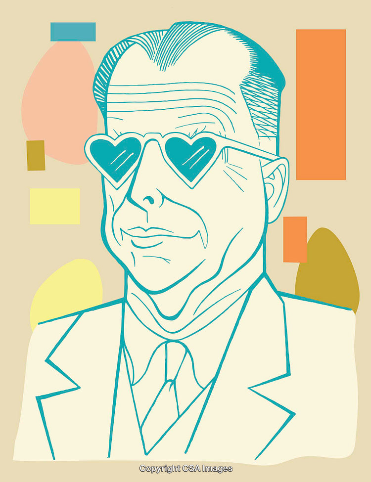 Colorful Line Art Portrait of Man With Heart Shaped Glasses
