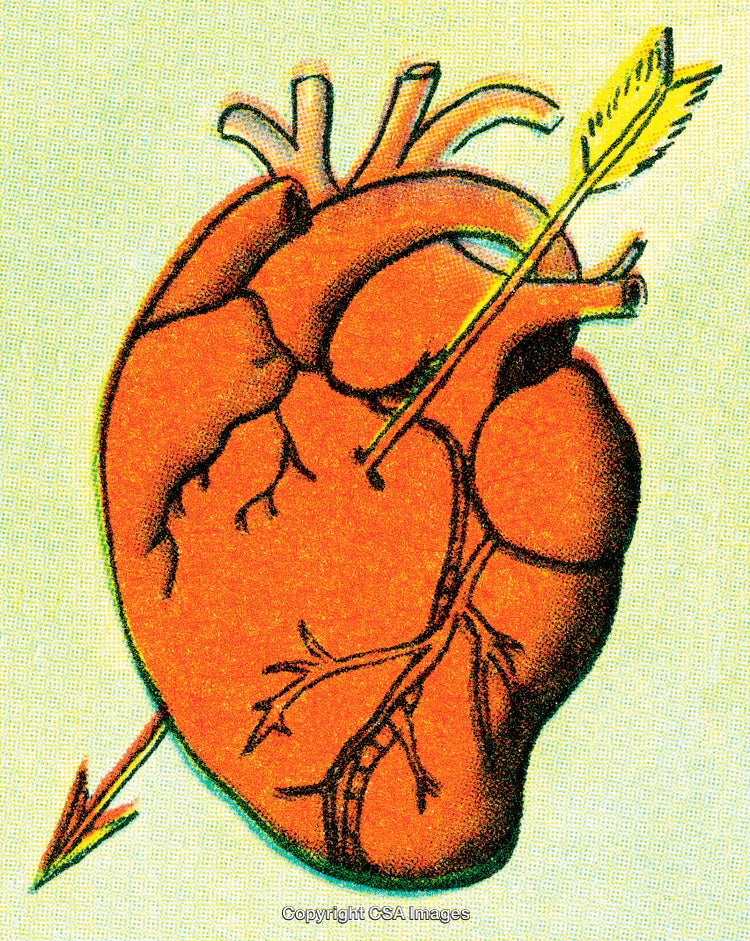 Illustration of a Human Heart Struck by an Arrow in Detailed Style