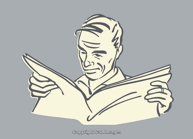Vintage Illustration of a Man Reading a Newspaper