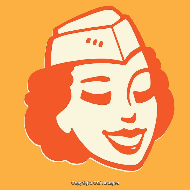 Retro Orange Line Art of Woman Smiling with Optimistic Design