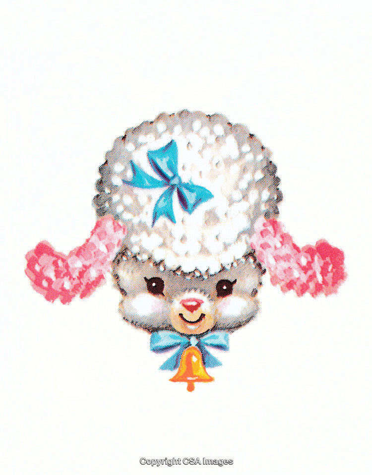 Adorable Cartoon Lamb with Bow and Bell on White Background