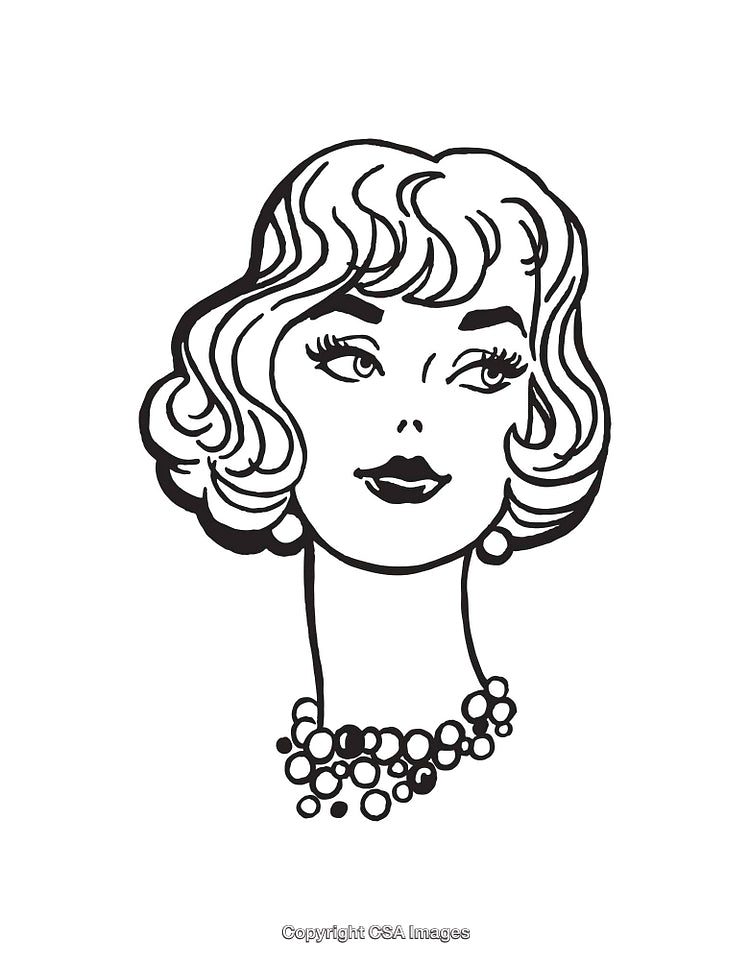 Retro Styled Black and White Line Art Illustration of a Woman's Face