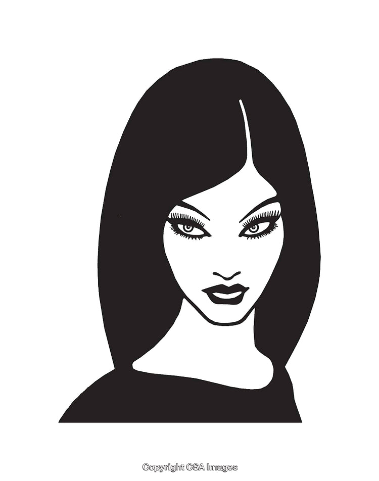 Black and White Illustration of a Woman with Intense Expression