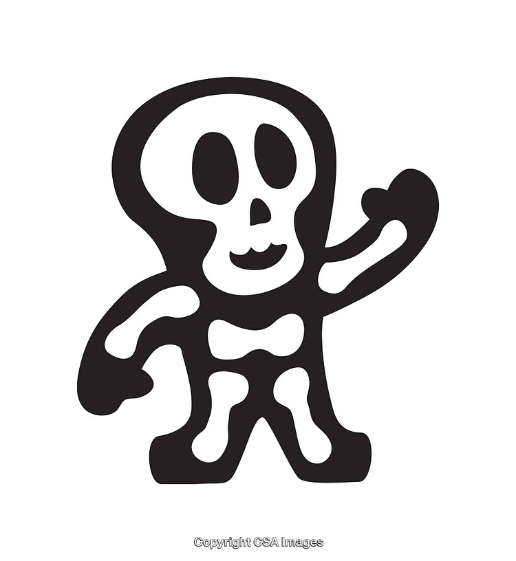 Black and White Skull Character Icon Displaying Playful Pose