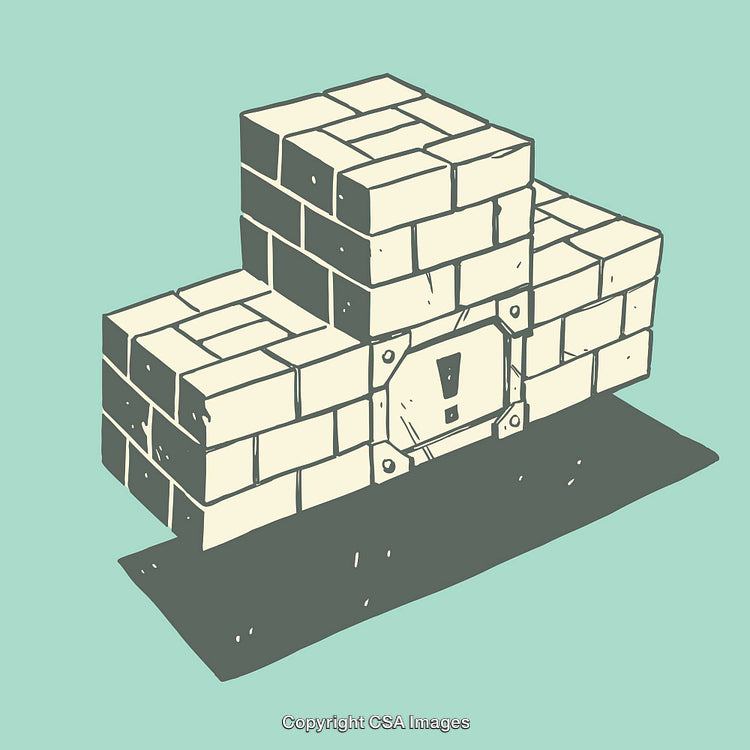Brick Structure with Exclamation Symbol in Color Line Art Illustration