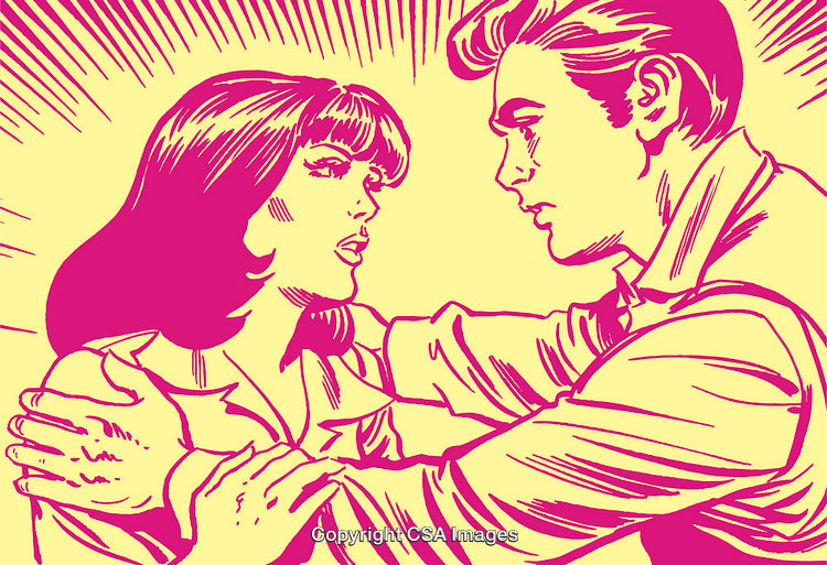 Retro Style Illustration of Emotional Interaction Between Two Characters