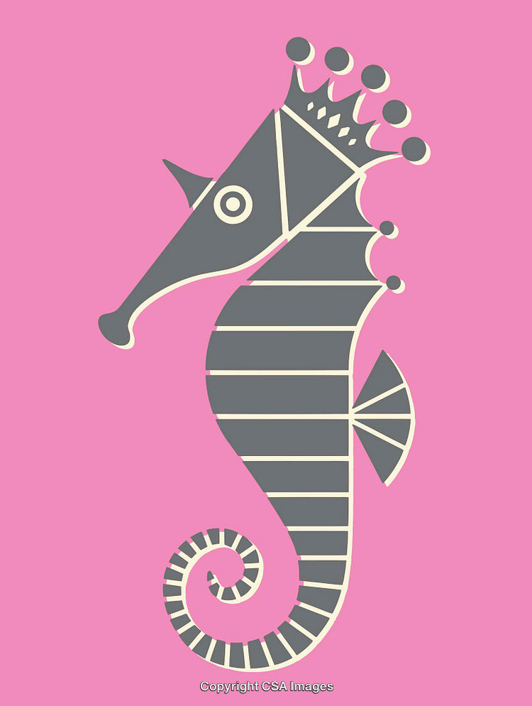 Abstract Seahorse Illustration with Bright Pink Background