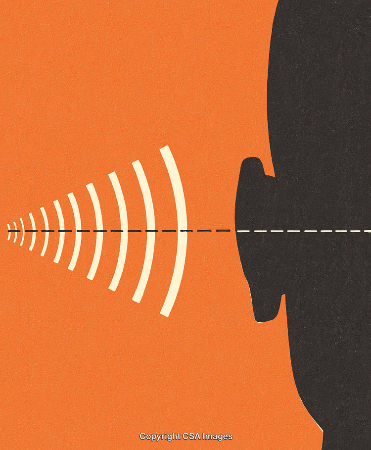 Silhouette Depicting Sound Waves Propagating Towards an Ear in Orange Design