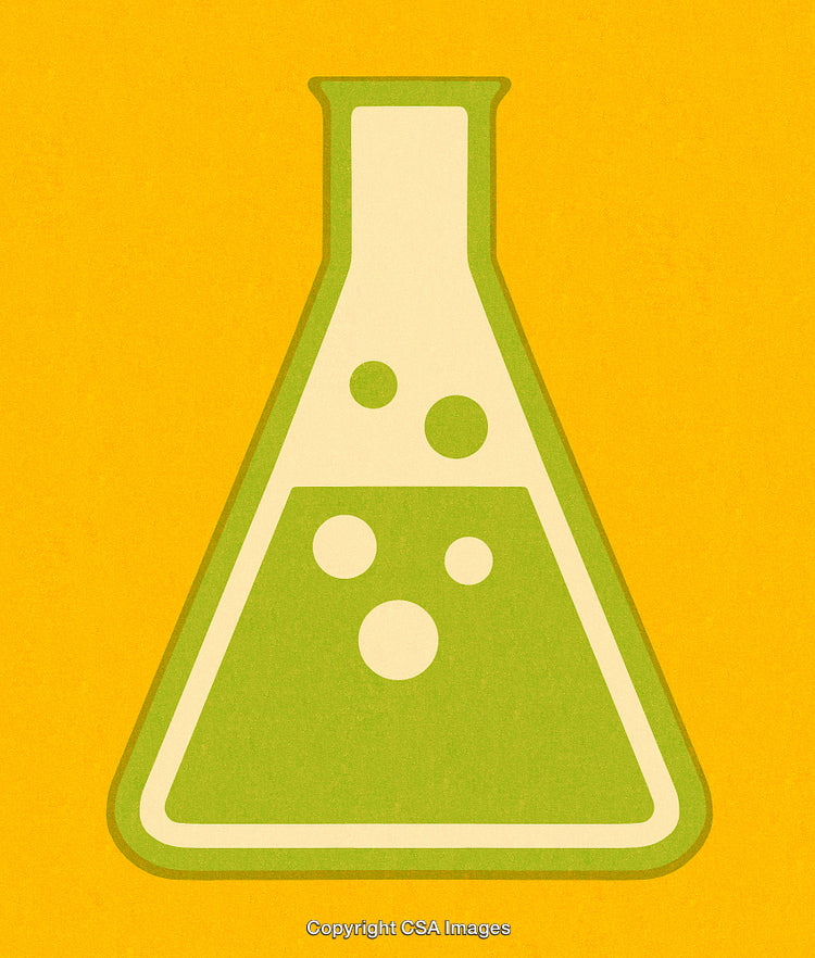 Illustration of a Laboratory Flask with Green Liquid on Yellow Background