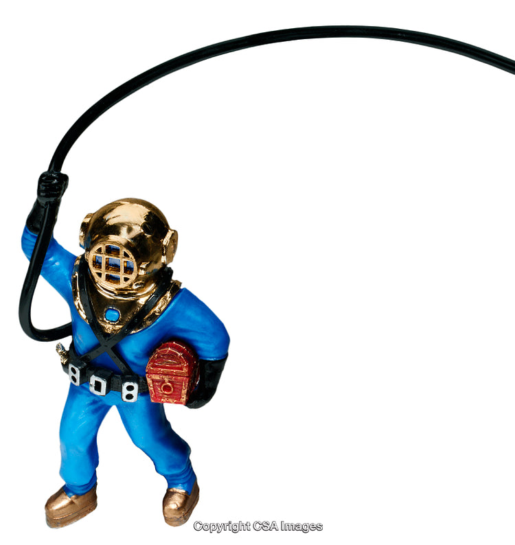 Gold-Plated Diver Toy Holding Treasure Chest With Black Cable