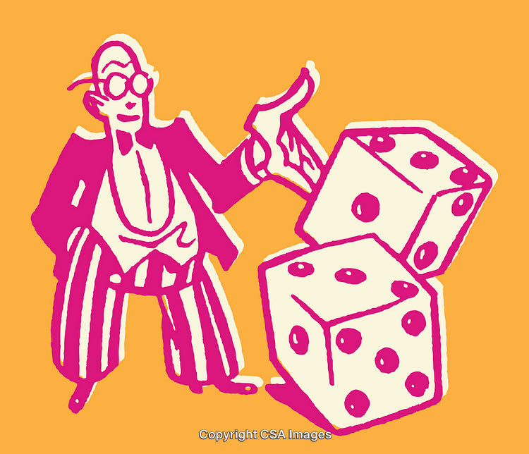 Colorful Artistic Illustration of a Man with Dice and Vibrant Colors