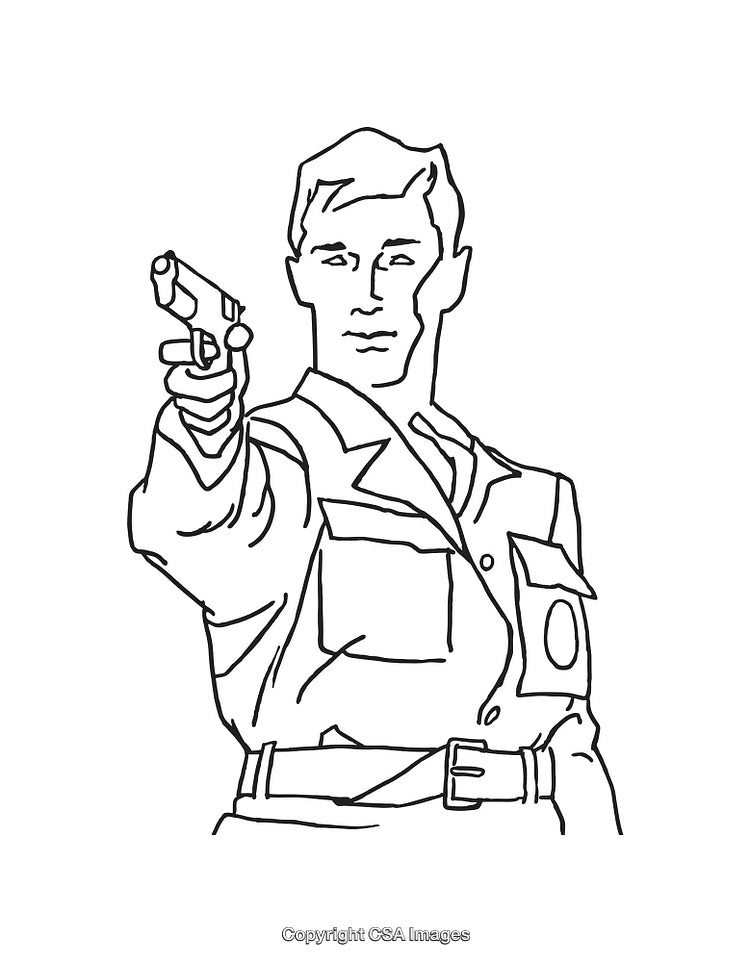 Line Art Illustration of a Man Holding a Gun in an Assertive Pose