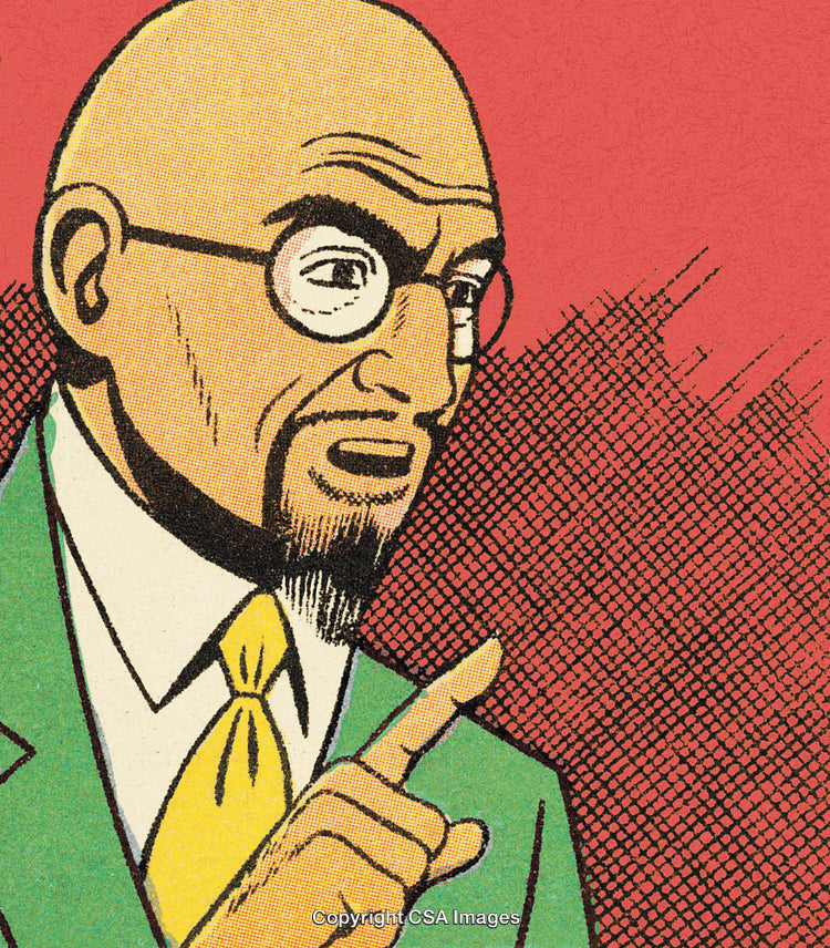 Vintage Comic Art of Serious Character Wearing Glasses and Expressing a Point