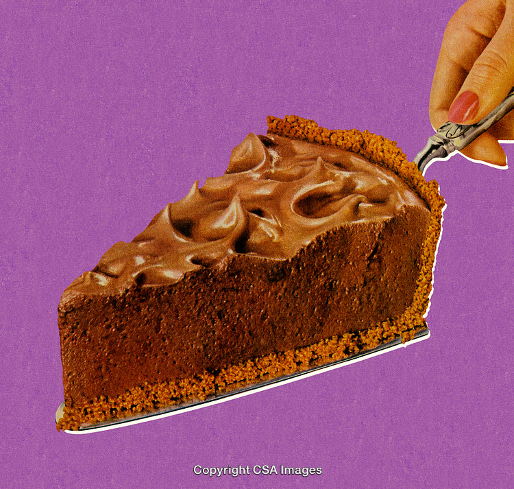 Delicious Chocolate Mousse Pie Slice Against a Vibrant Purple Background