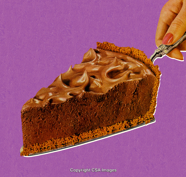Delicious Chocolate Mousse Pie Slice Against a Vibrant Purple Background