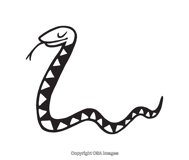 Black and White Line Art Illustration of a Stylized Snake