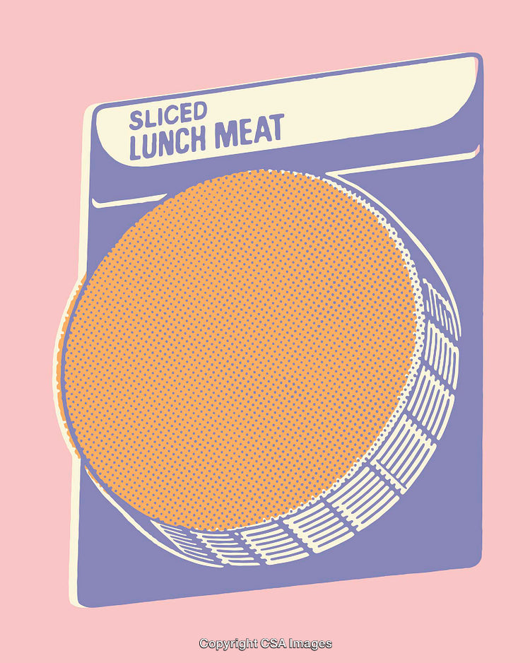Retro Line Art Illustration of Sliced Lunch Meat Packaging