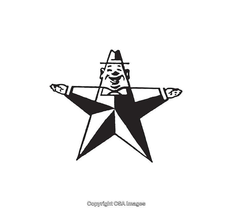 Creative Black and White Star-Shaped Line Art Illustration with Cartoon