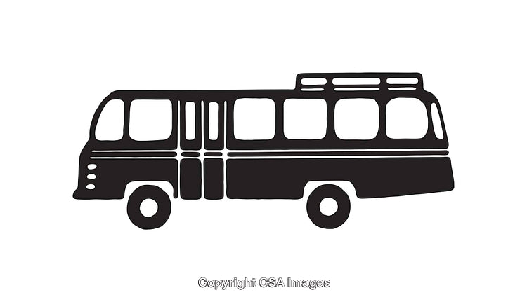 Black and White Bus Line Art Illustration with Vintage Design