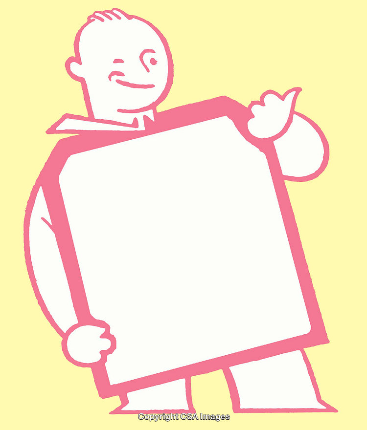 Playful Cartoon Character Holding Blank Signboard on Yellow Background