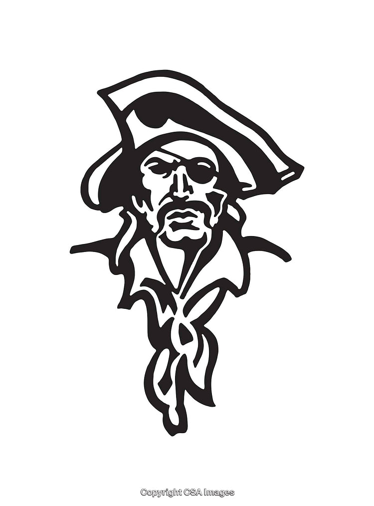 Stylized Black and White Pirate Illustration with Bold Line Art