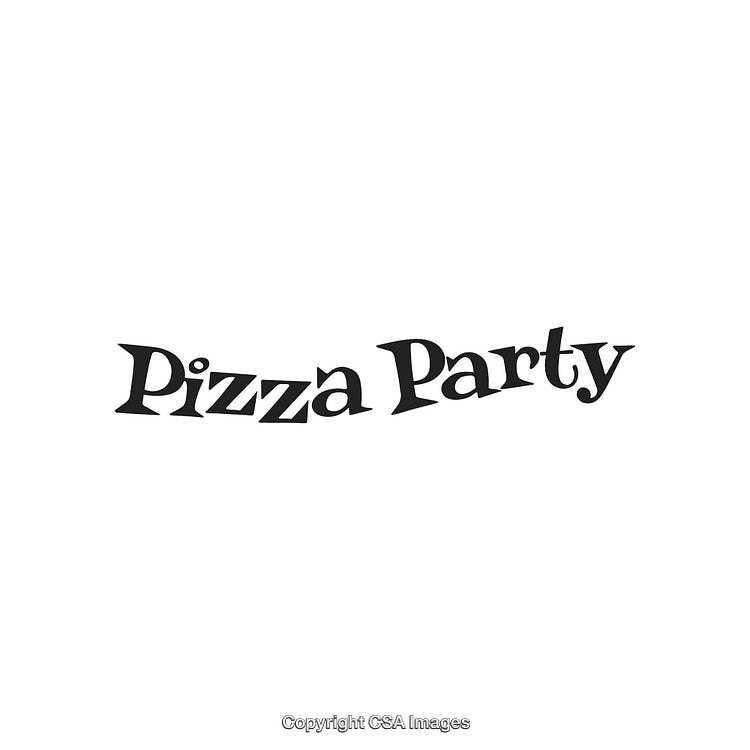 Black Textual Design Depicting Pizza Party on White Background