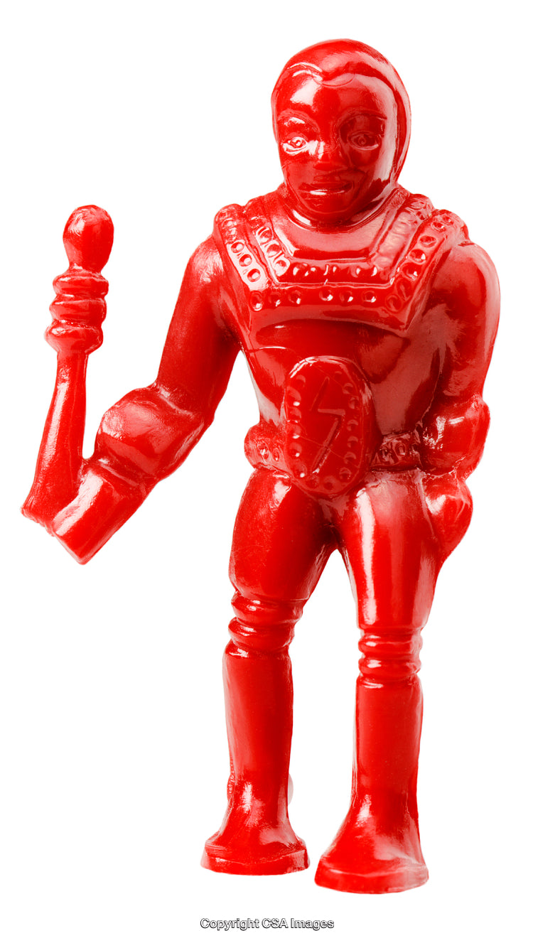 Glossy Red Plastic Toy Figurine With Detailed Costume and Accessories