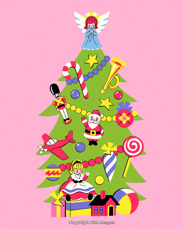 Decorative Christmas Tree with Festive Ornaments and Bright Holiday Colors