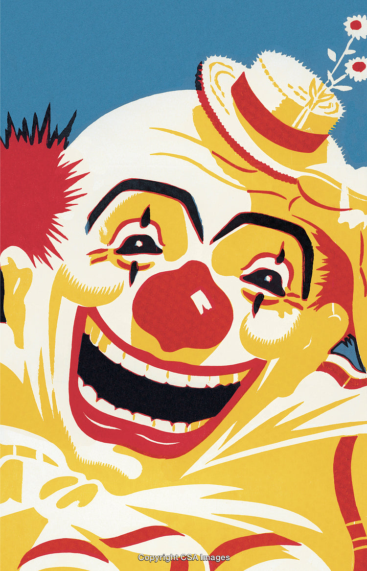 Vibrant Illustration of a Smiling Clown With a Playful Hat