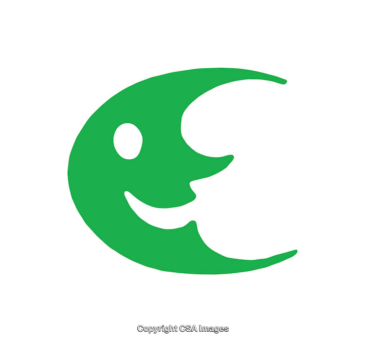Bright Green Simplistic Icon with Abstract Moon Shape Design