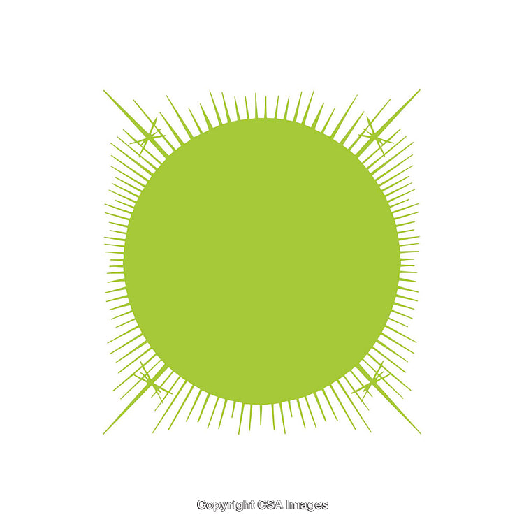 Vivid Green Solar Shape with Radiating Lines on White Background