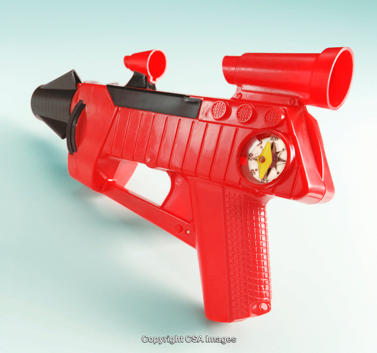 Red Plastic Toy Gun Styled as Sci-Fi Weapon for Play