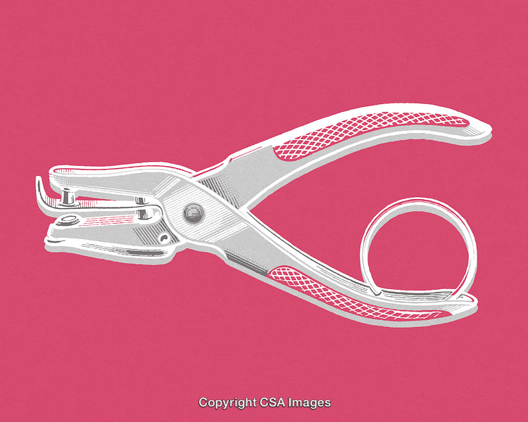 Stainless Steel Hole Punch Tool Against a Vibrant Pink Background