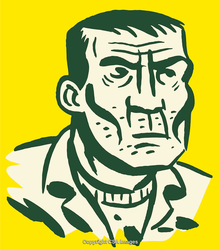 Stylized Line Art Portrait Illustration with Bold Colors and Yellow Background