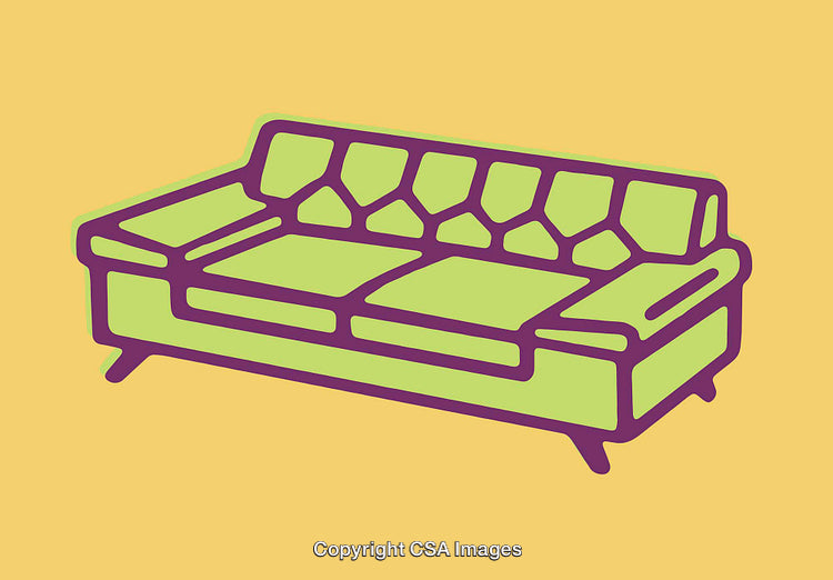 Stylized Line Art Illustration of a Green Sofa with Yellow Background