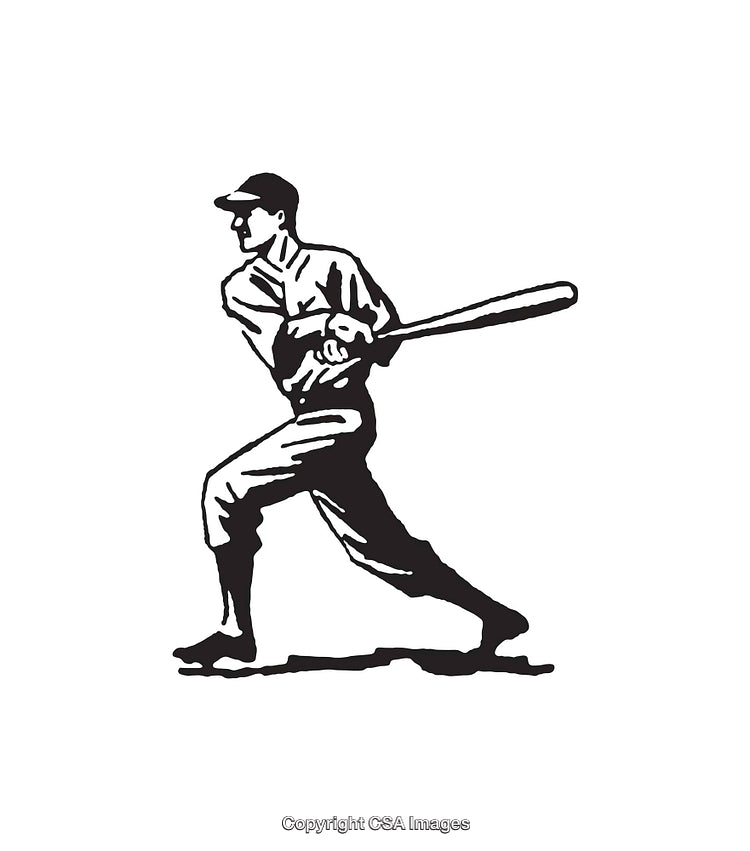 Vintage Baseball Player Swinging Bat Line Art Illustration