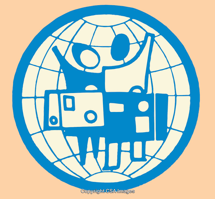 Colorful Abstract Illustration of Figures and a Globe Design