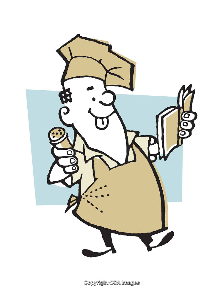 Cheerful Chef Holding Cookie and Recipe Book in Cartoon Illustration Style
