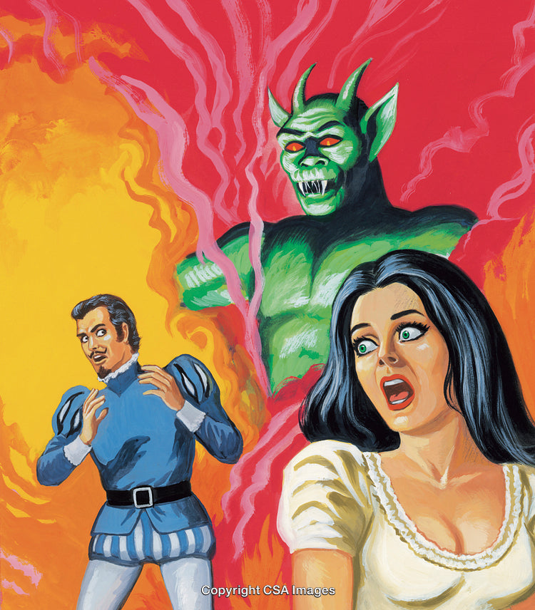 Dramatic Scene with Fantastical Characters and Vivid Artistic Color Palette