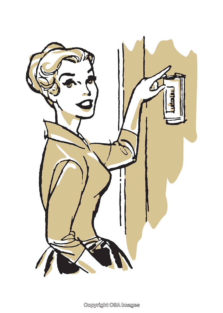 Retro Styled Illustration of Woman Pointing to a Doorbell