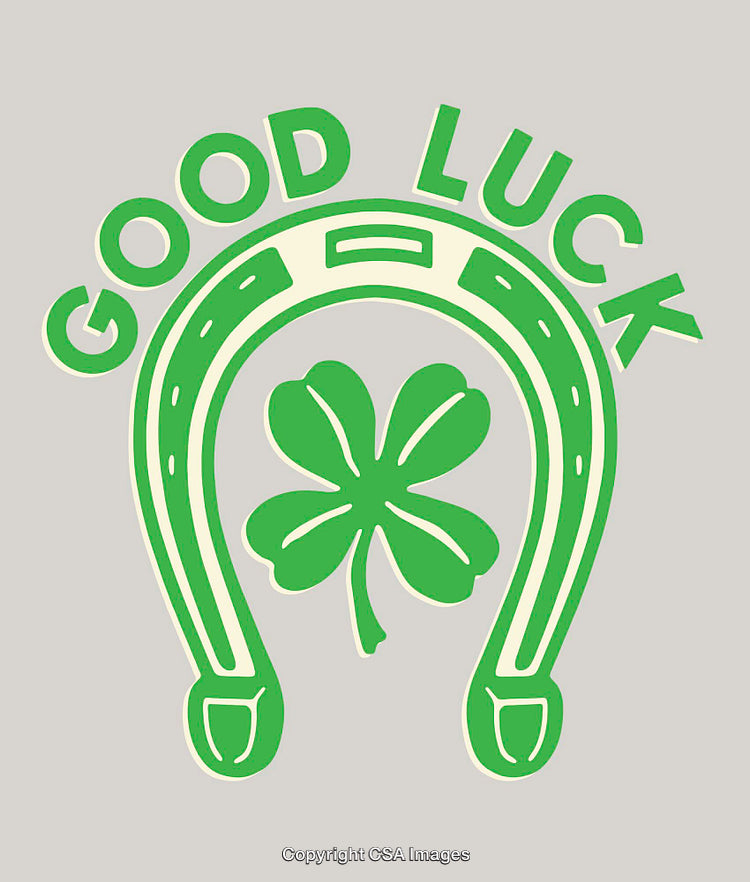 Good Luck Line Art With Horseshoe and Clover Symbol