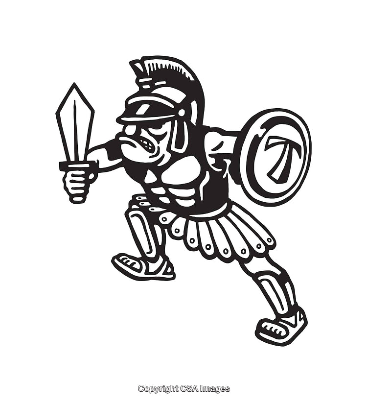Black and White Line Art Illustration of a Warrior in Battle Pose