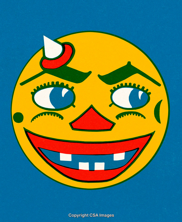 Retro Smiling Face Design with Bold Colors and Playful Expression
