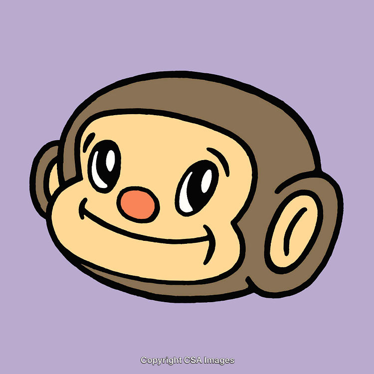 Cute Cartoon Monkey Face in Colorful Line Art Style Illustration